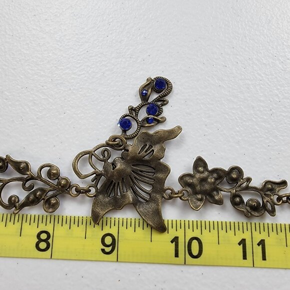 The Wired Bird Bronze Tone Blue Rhinestone Butterfly Charm Necklace/Earrings Set - Picture 10 of 11